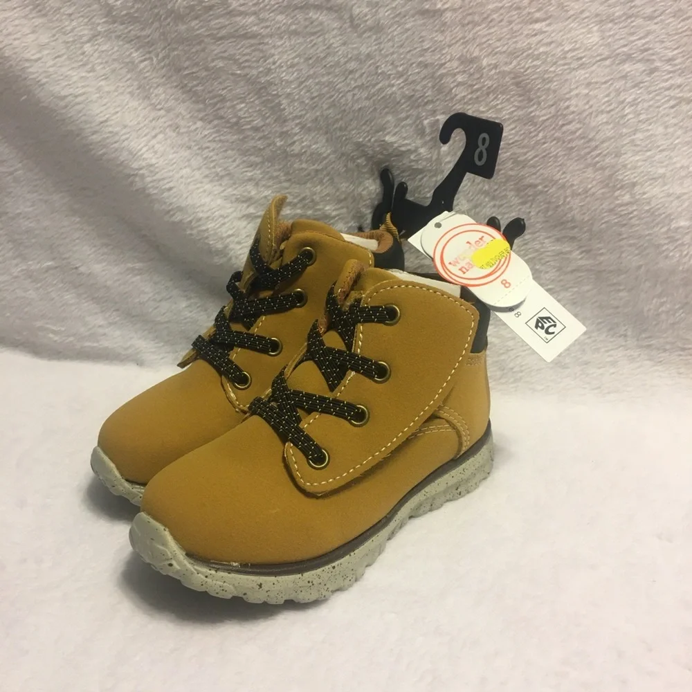Wonder Nation Toddler‎ Boots Size 7 Wheat Tan New Faux Leather Lace Up Rugged